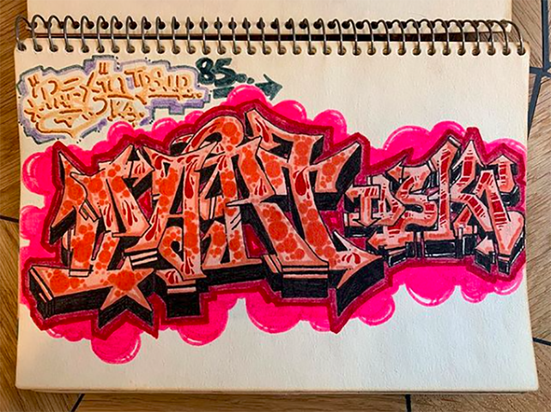 Graffiti sketches done by Kaws in 1985