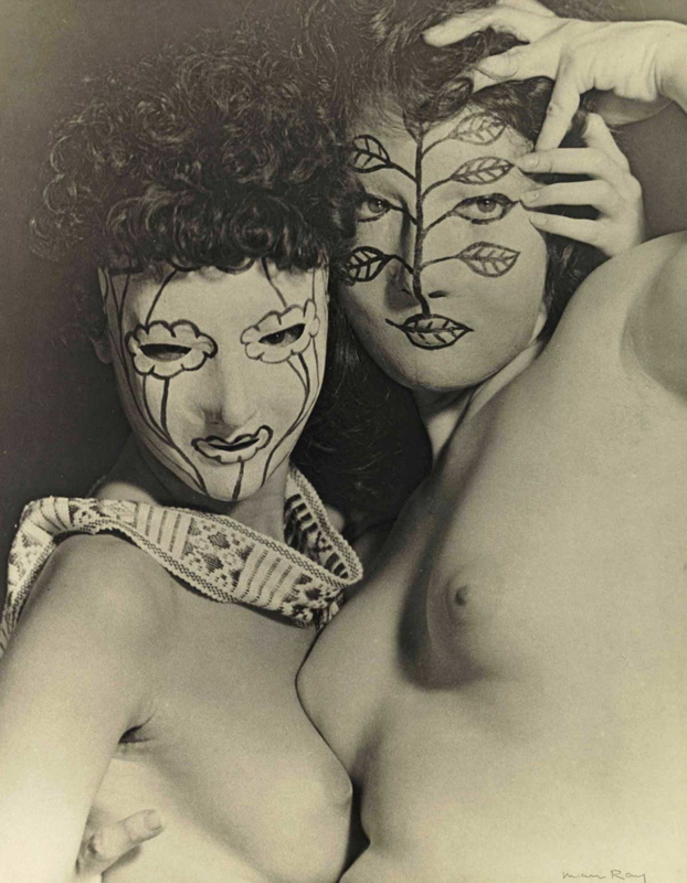 Man Ray, Juliet and Margaret in masks, 1945, photograph