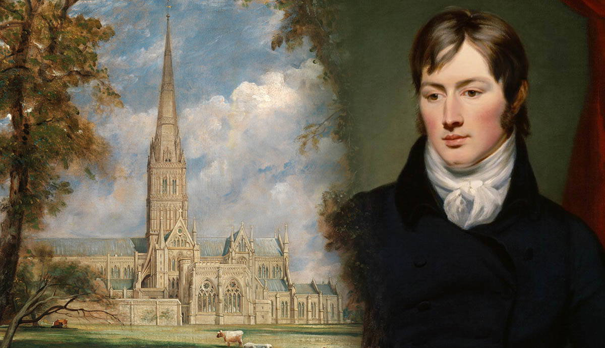 Portrait of John Constable with Salisbury Cathedral from the Bishop's Grounds, ca. 1825