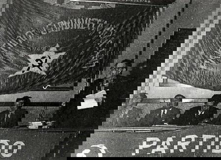 Rivera at a communist party meeting, via famsf.
