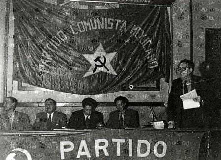 Rivera at a communist party meeting, via famsf.