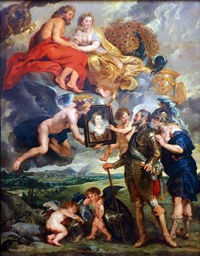 The Presentation of the Portrait of Marie d’Medici, Peter Paul Rubens, 1622-1625, Oil on Canvas, The Louvre