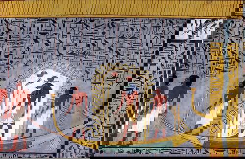 Finished painting depictingRa traveling through the underworld in his barque, from the copy of the Book of Gates in the tomb of Ramses I (KV16)