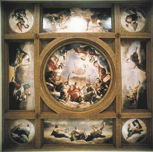 An Allegory of Peace and the Arts, 1635-38, Artemisia painted this in the Great Hall ceiling for the Queen's House Greenwich