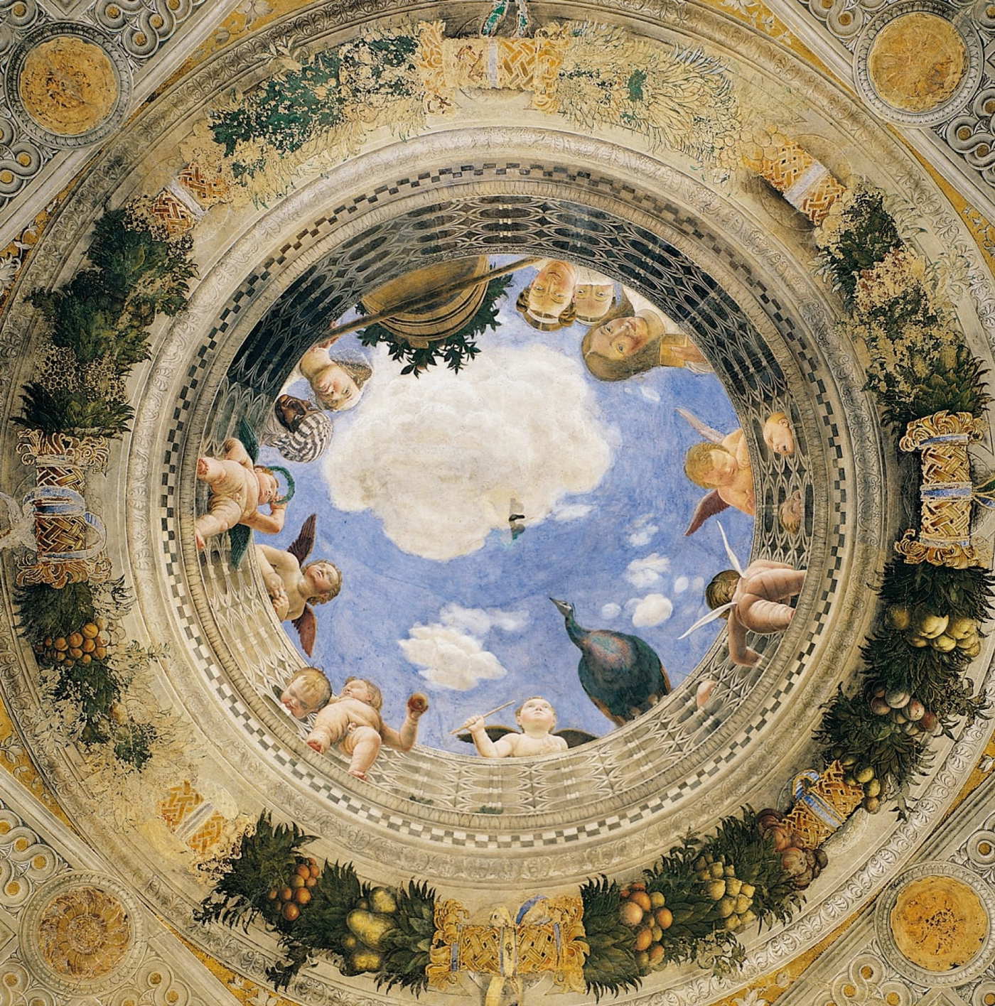 Oculus on the ceiling of the Spouse’s Chamber by Andrea Mantegna, 1473