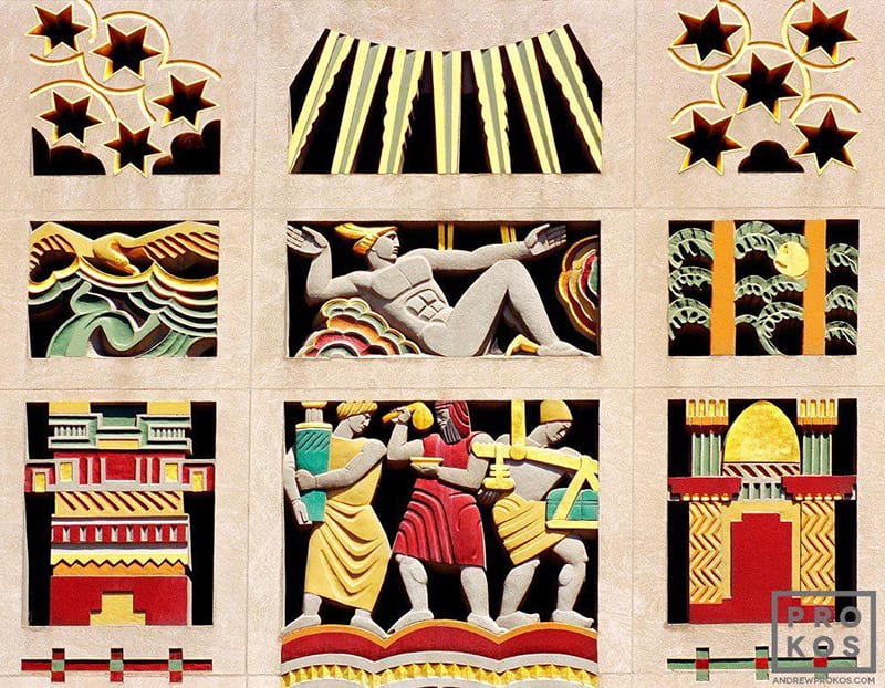 Art Deco details in the Rockefeller Center, NY, notice the geometric anatomy, credits to Andrew Prokos.