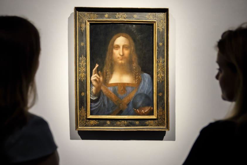 Salvator Mundi on display in New York ahead of the 2017 auction. Getty Images