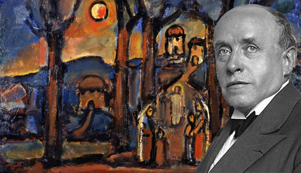 Georges Rouault, with Automne ou Nazareth painting, in the Vatican Museum