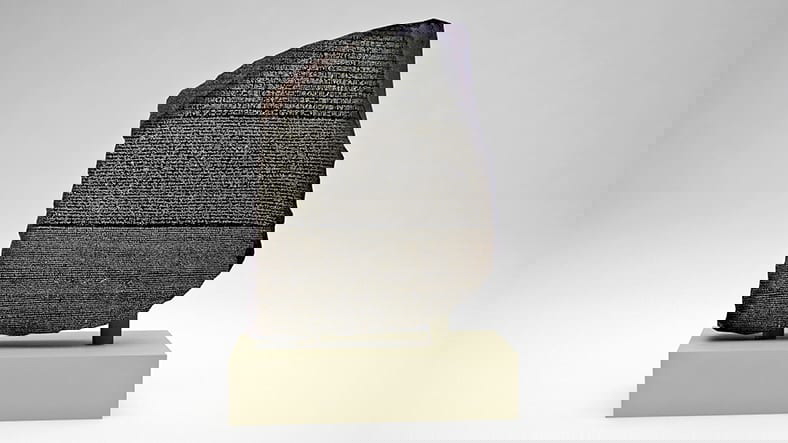The Rosetta Stone displayed at the British Museum in London