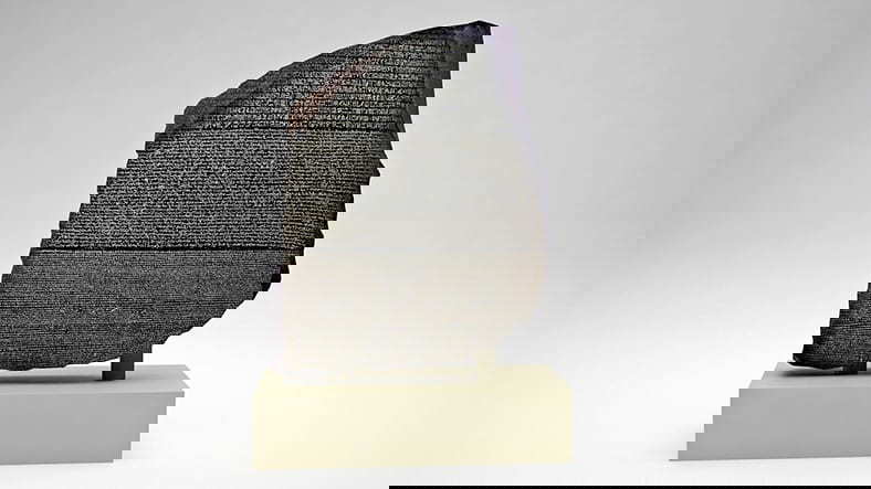 The Rosetta Stone displayed at the British Museum in London