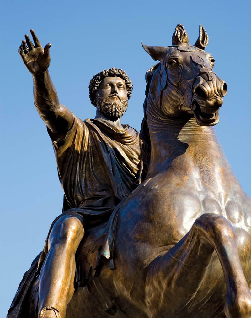A huge bronze statue of Marcus Aurelius was erected in a public piazza (later replica). via Encyclopedia Brittanica.