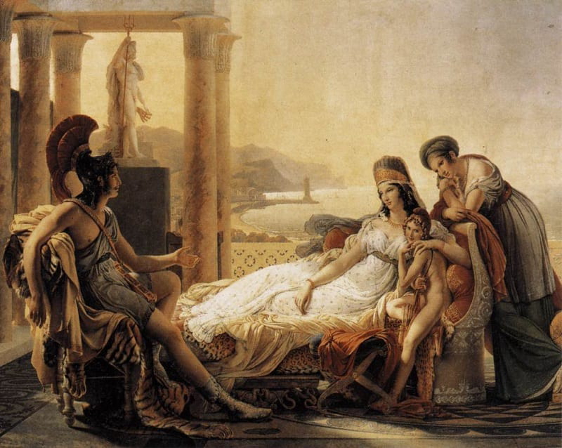 Aeneas tells Dido the misfortunes of the Trojan city, Pierre-Narcisse Guerin, 1815. Louvre, Paris. via Wikiart
