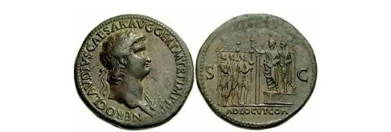 SC abbreviation on the reverse of Emperor Nero coin, via Wildwinds.