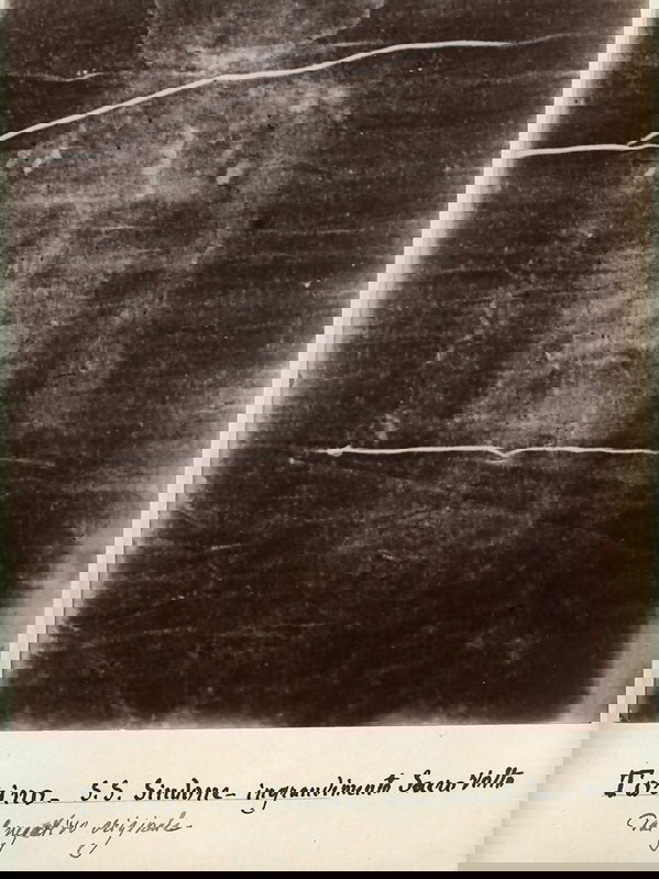 Secondo Pia's 1898 negative of the image on the Shroud of Turin has an appearance suggesting a positive image. It is used as part of the devotion to the Holy Face of Jesus. Image from Musée de l'Élysée, Lausanne.