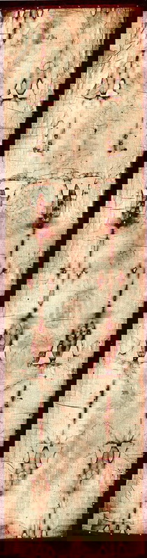 Full-length image of the Turin Shroud before the 2002 restoration.