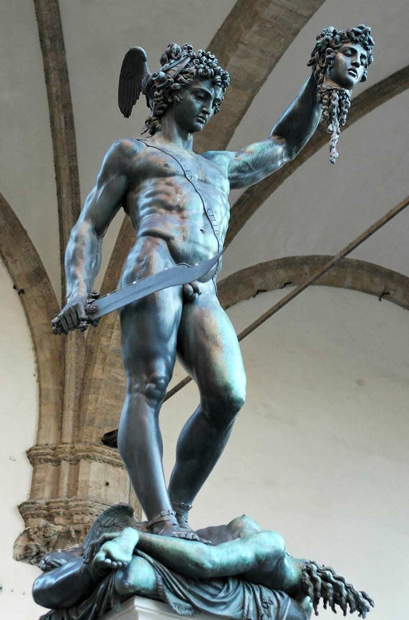 Bonze statue of Perseus who slained the Gorgon Medusa.