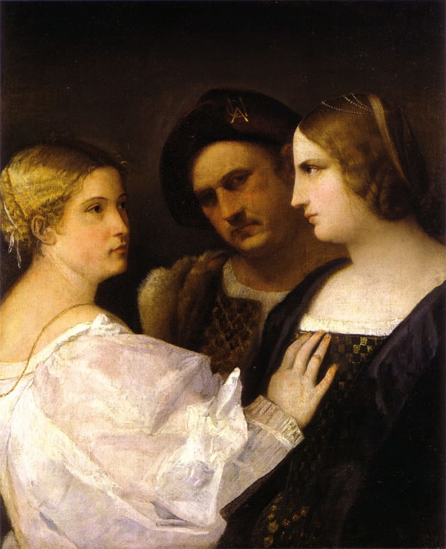 Two women and a man, Giorgione, 1510, via Wikiart