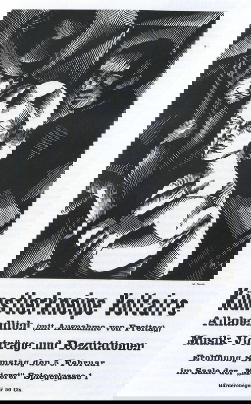 Marcel Slodki, Poster for the opening of the Cabaret Voltaire on 1916-02-05, lithograph