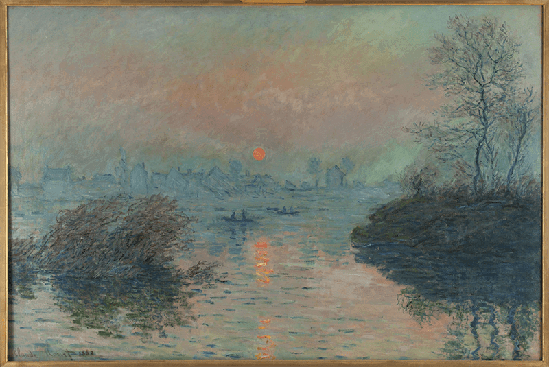 Claude Monet, “Soleil couchant sur la Seine à Lavacourt, effet d’hiver” (1880), oil on canvas, from the collection of Petit Palais (CC0 Paris Musées / Musée des Beaux-Arts de la Ville de Paris, Petit Palais)