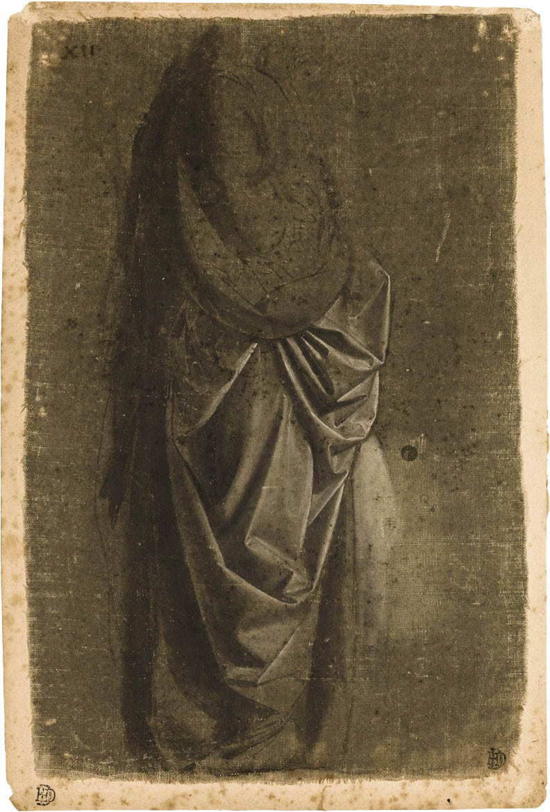 Drapery Study of a Standing Figure Facing Right, in Profile, late 1460s–early 1470s, by Andrea del Verrocchio, via Art Institute Chicago