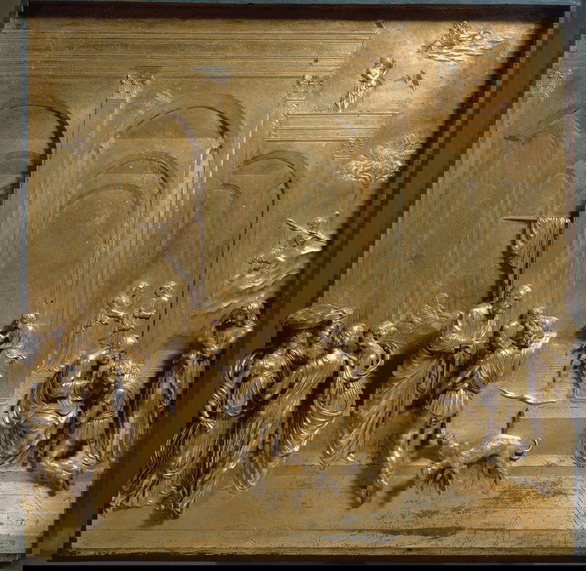 Jacob and Esau Panel, from Gates of Parardise, 1425–52, Gilt bronze, by Lorenzo Ghiberti