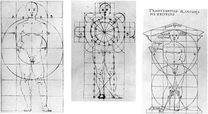Geometrical plans of buildings against human bodies, di Giorgio, c. 1490, Via ArtTrav