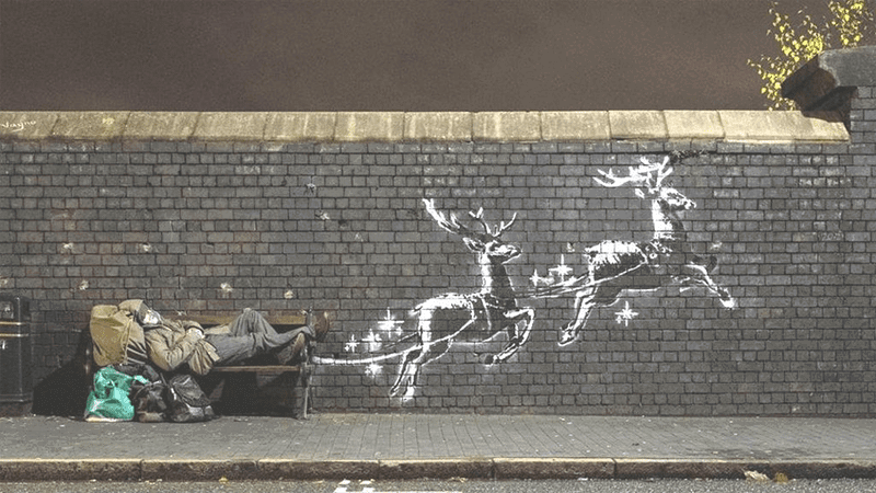 Christmas Mural, Banksy, 2019, Birmingham 