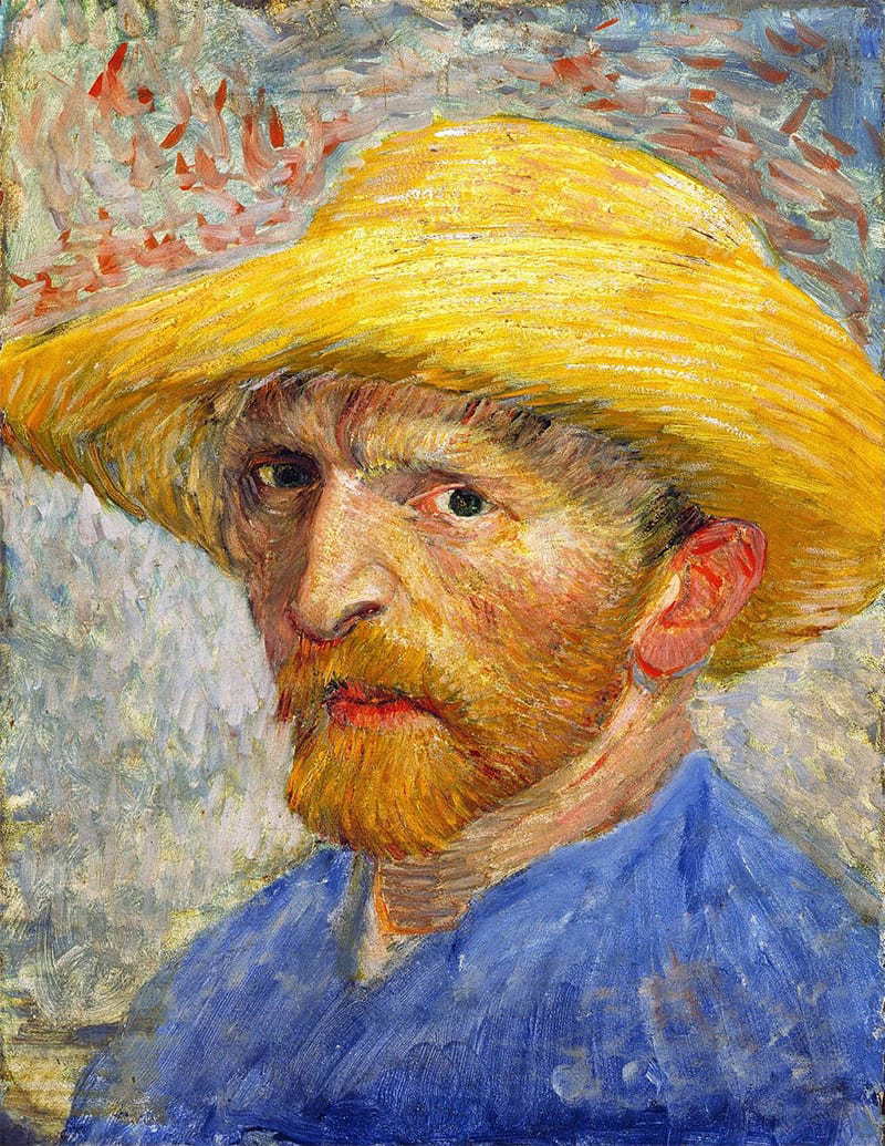 Self-portrait with Straw Hat, Van Gogh, summer 1887 (By Vincent van Gogh - 1. vggallery.com2. The Detroit Institute of Arts3. Google Art Project works from the Detroit Institute of Arts, Public Domain