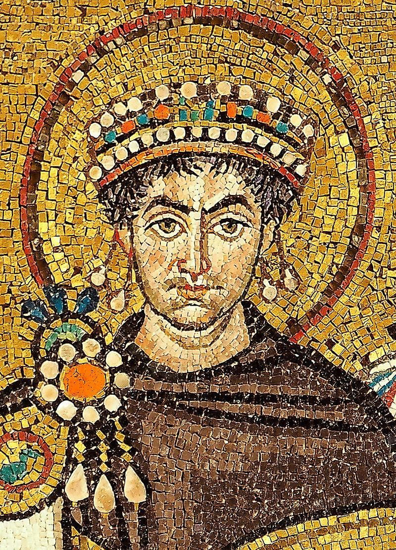 Detail of a contemporary portrait mosaic in the Basilica of San Vitale, Ravenna