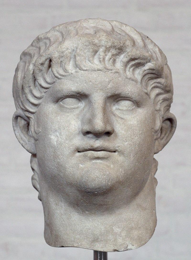 Marble statue of Nero wearing the laurel wreath of victory, via Wikimedia