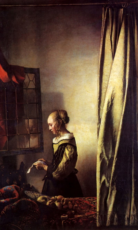 Girl Reading a Letter at an Open Window, Vermeer, 1657, via Wikiart