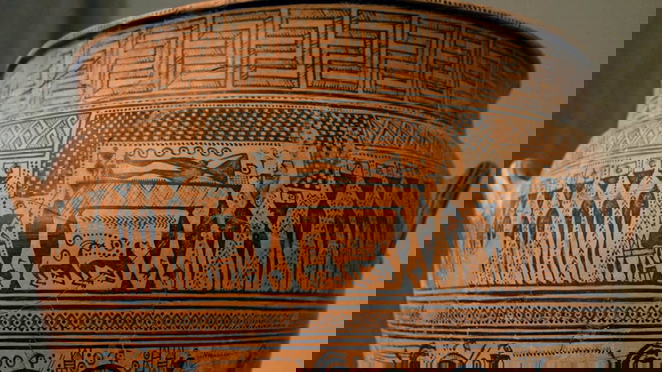 Close-up of a procession scene on a Dipylon Krater