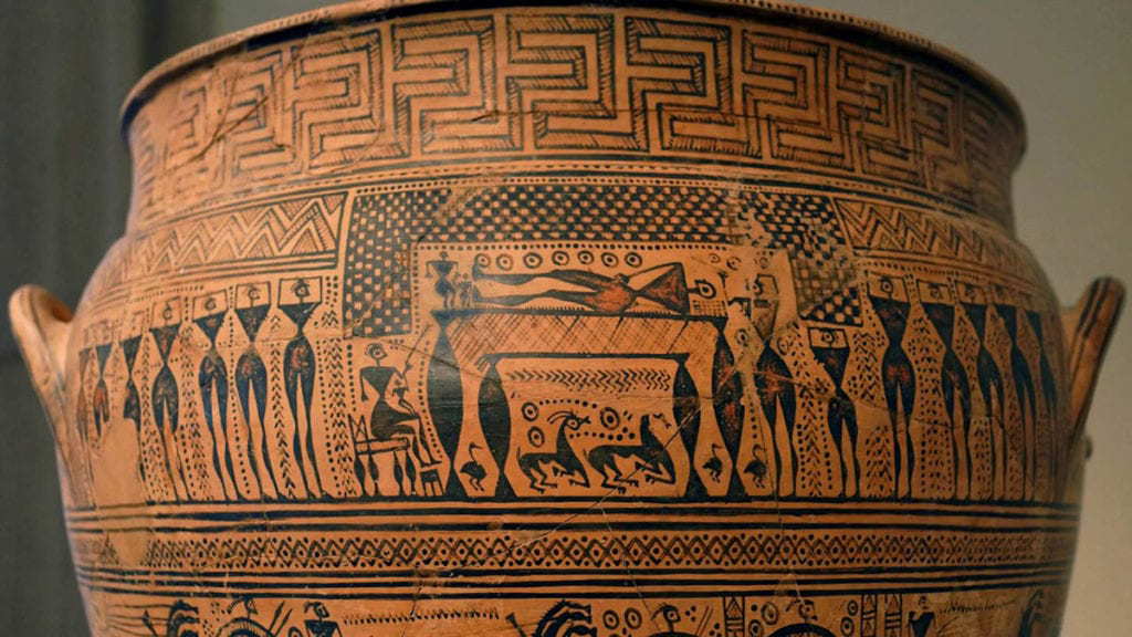 Close-up of a procession scene on a Dipylon Krater