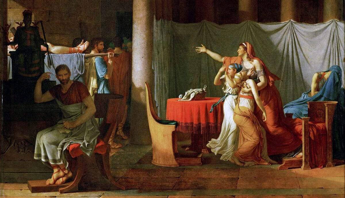 The Lictors Bring to Brutus the Bodies of His Sons, Jacques-Louis David, via Wikimedia