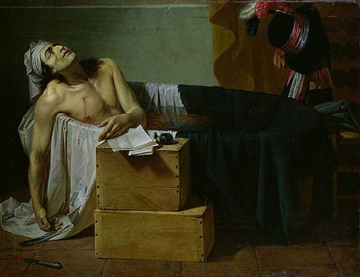 La mort de Marat, Roques, 1793, via Wikimedia