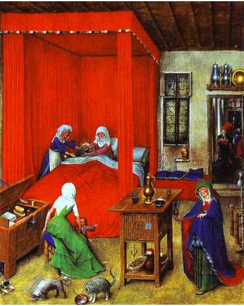 One of van Eyck’s earliest extant works. The Birth of John the Baptist, van Eyck, 1422, via Wikiart