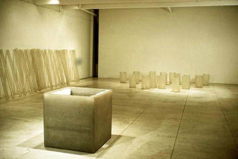 Installation View of "Chain Polymers", Hesse solo show at Fischbach Gallery 1968. 