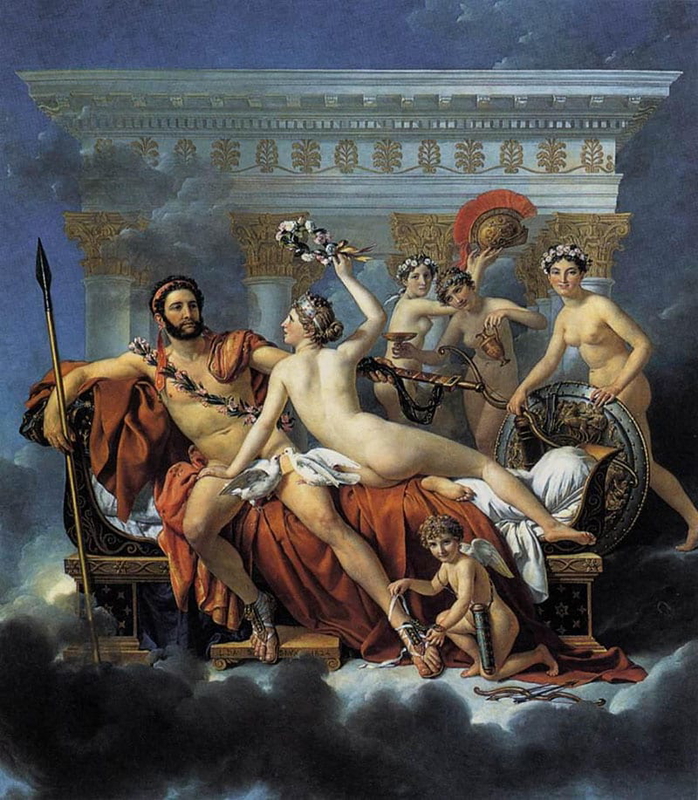 Mars Disarmed by Venus and the Three Graces, David, 1824, via Web Gallery of Art