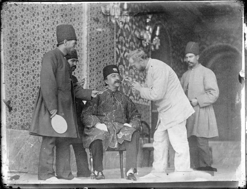 Barber Dyeing Nasir al-Din Shah’s Mustache, Antoin Sevruguin, c. 1900, Smith College.