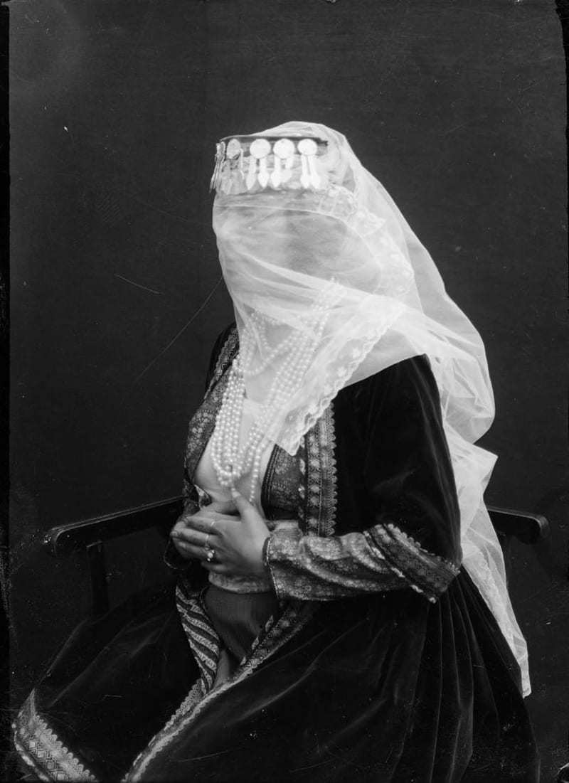 Studio Portrait: Seated Veiled Woman with Pearls, Antoin Sevruguin, 1900, Smith College