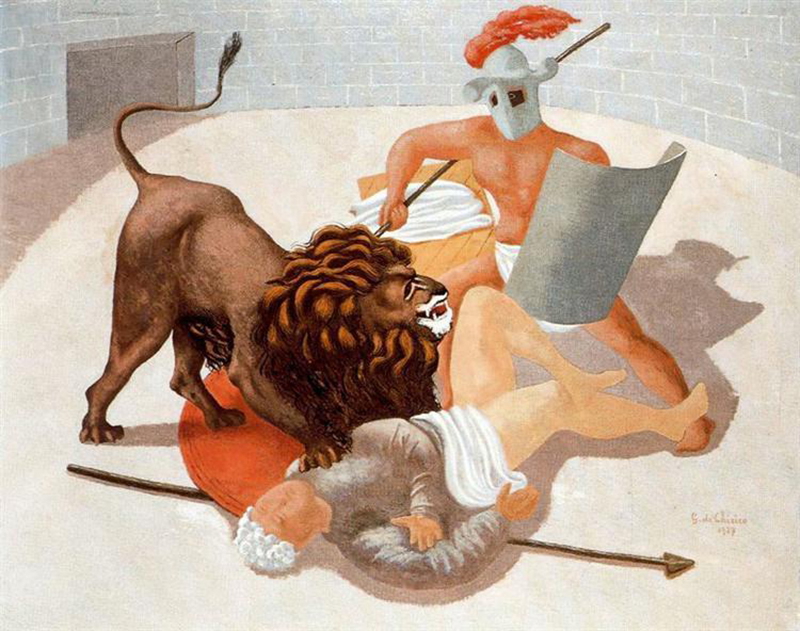 Gladiator and Lion, Giorgio de Chirico, 1927, WikiArt