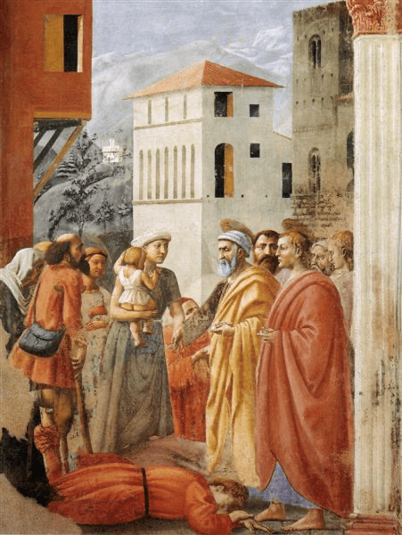  Distribution of Alms and Death of Ananias, 1424-1425, via Wikiart
