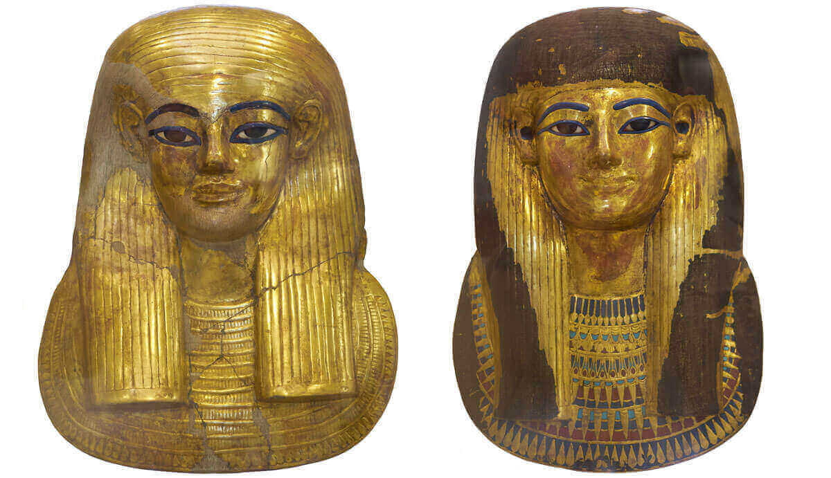 Gold mummy masks of Yuya and Tjuyu, great-grandparents of Tutankhamun