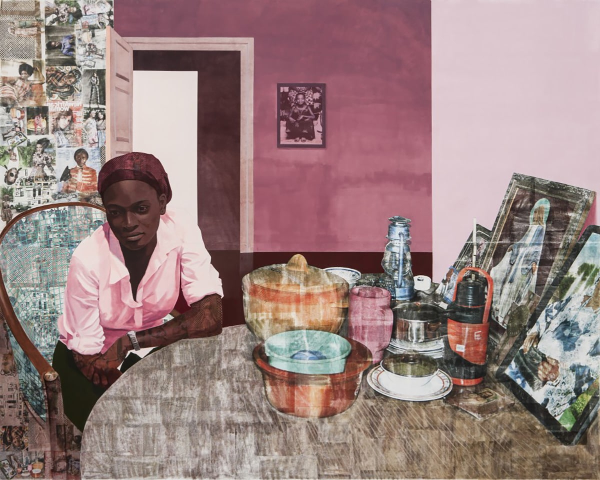 painting of a home setting, woman at a table