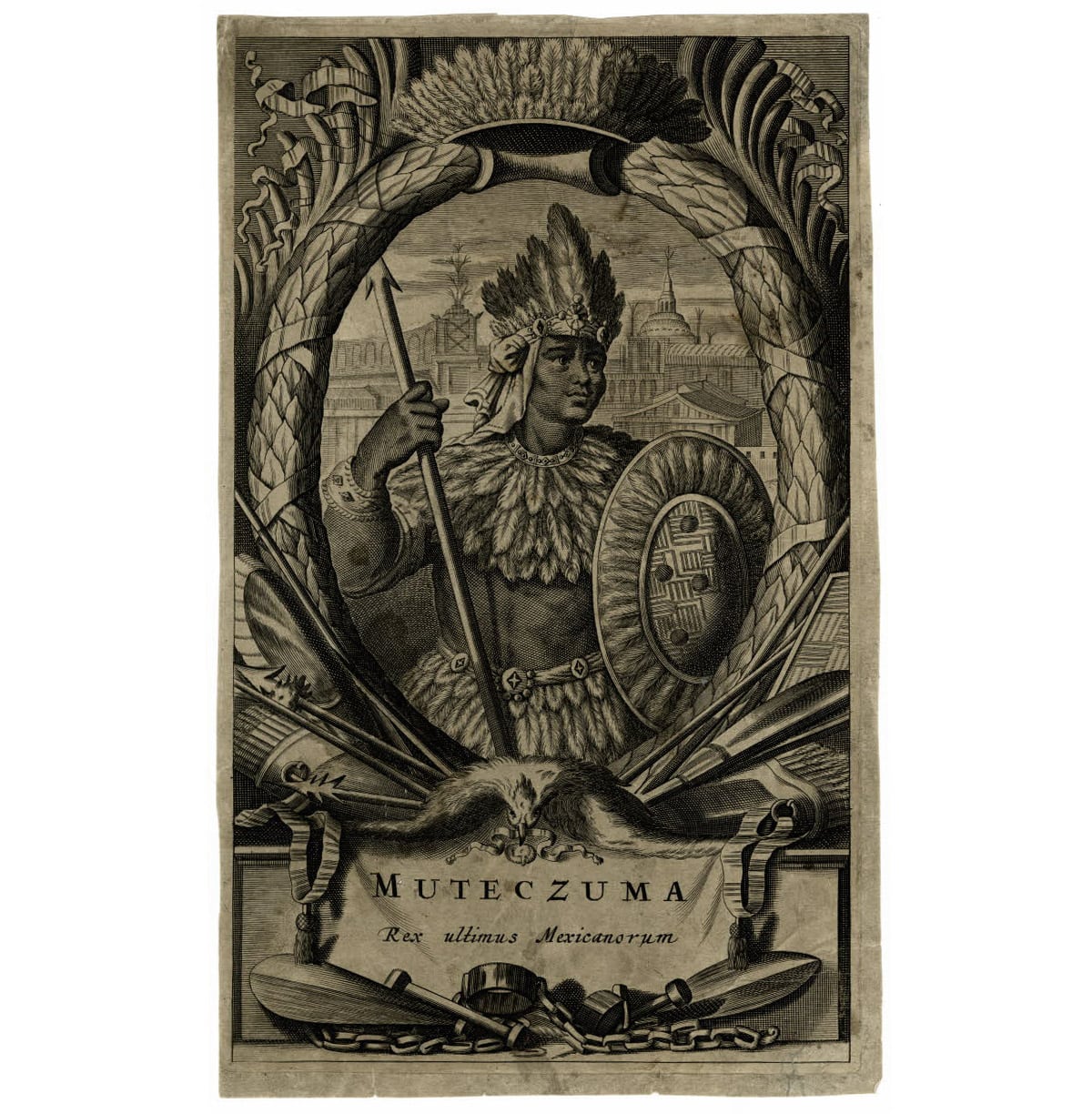 Portrait of Moctezuma, Jacob van Meurs, 1671, illustration, via The British Museum