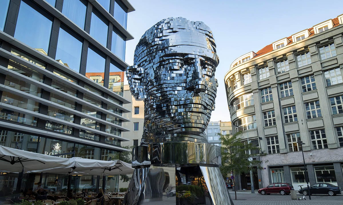 Statue of Franz Kafka by artist David Černý, Prague, 2014