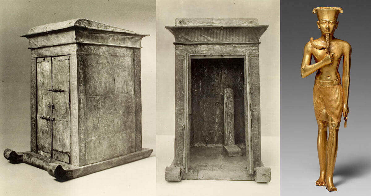 Howard Carter quantifies the loss of gold jewellery - empty gold shrine with gold statuette from Carnarvon collection used by Carter as example