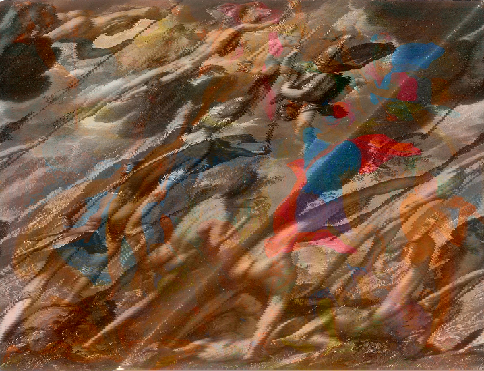 painting of gods and titans in battle