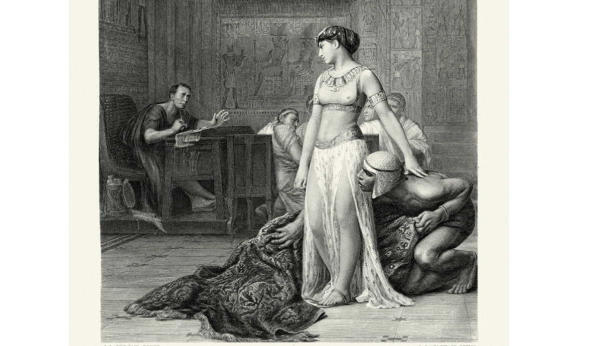 19th century illustration of cleopatra and caesar