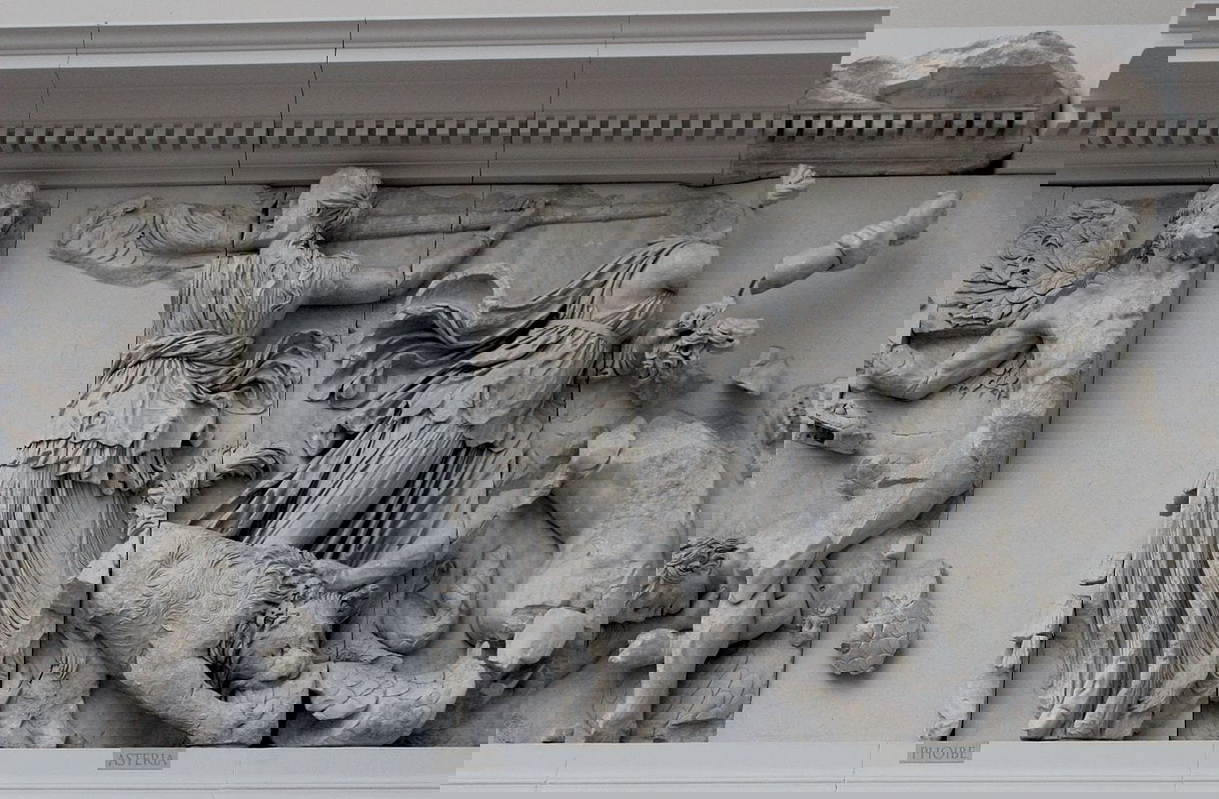 cornice of pergamon showing phoebe and asteria